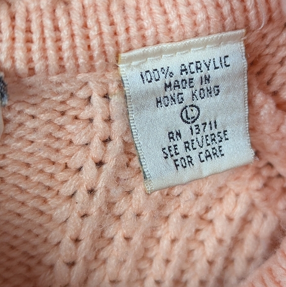 VTG 80s Pastel Creamsicle Cable Knit Mock Neck Sweater Large - Picture 6 of 8